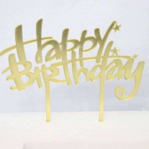 טופר אקרילי מראה HAPPY BIRTHDAY - זהב