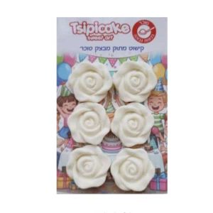 שושנים מקסי מבצק סוכר - לבן | 6 יחידות